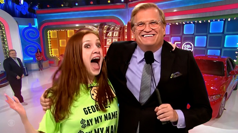 Drew Carey and a Price is Right contestant