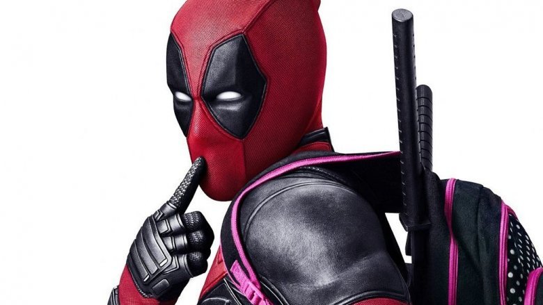 Deadpool pointing at mouth