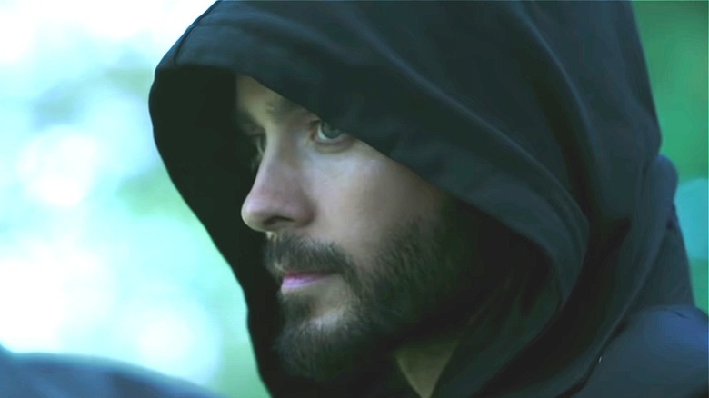 Jared Leto wearing a hoodie in Morbius