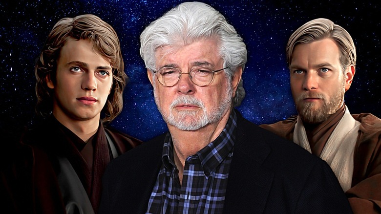 George Lucas with Obi-Wan and Anakin
