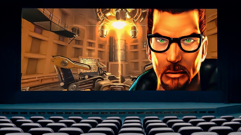 Gordon Freeman appears on a movie screen