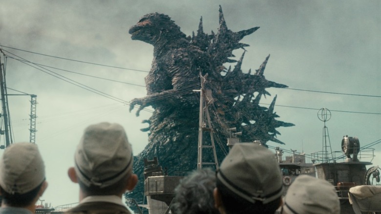 Godzilla rampaging through Tokyo