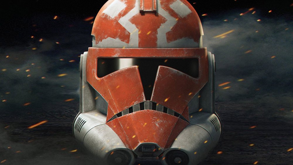 An Ahsoka-themed Clone Trooper helmet from the final season of Star Wars: The Clone Wars