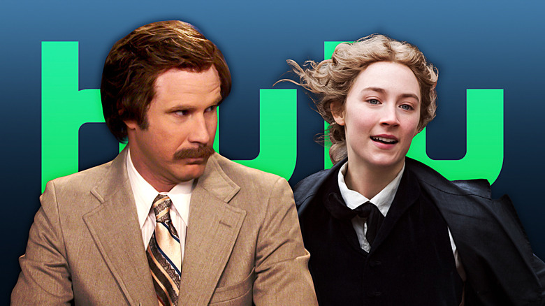 Ron Burgundy and Jo March with the Hulu logo