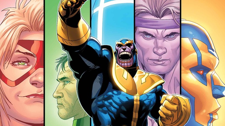 Thanos raises arm and yells