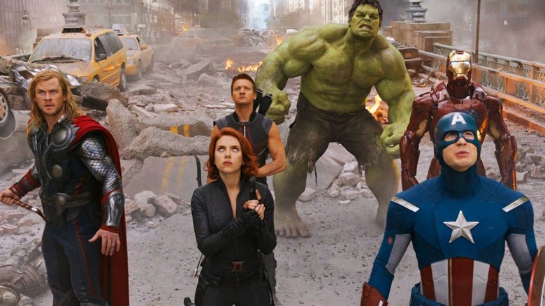 The Avengers looking up