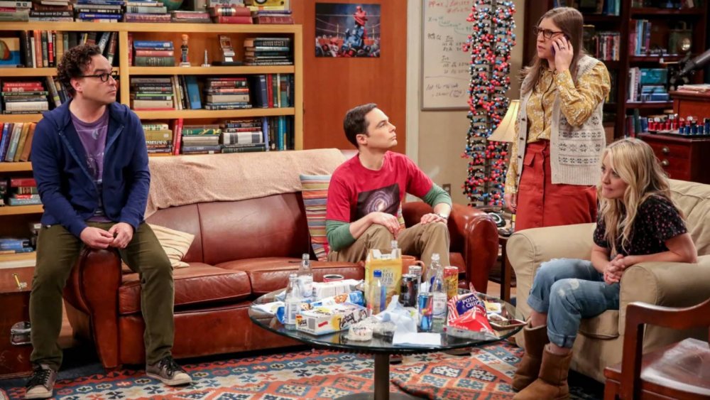 Leonard, Sheldon, Penny, and Amy discussing something riveting