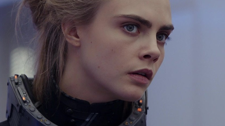 Cara Delevingne staring in body armor in Valerian and the City of a Thousand Planets
