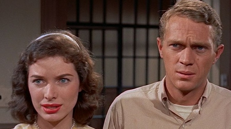 Jane Martin and Steve McQueen close-up in The Blob 1958