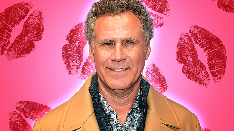 Will Ferrell over lipstick background