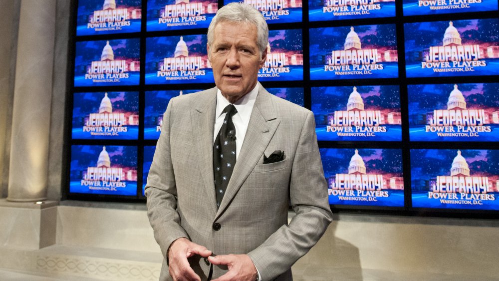Alex Trebek on the set of Jeopardy's Washington D.C. special