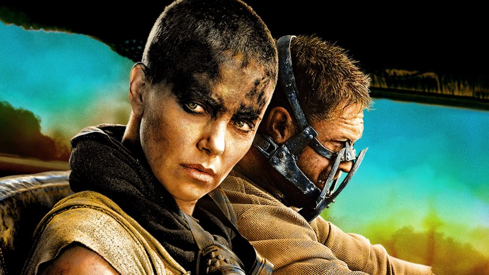 Charlize Theron as Furiosa and Tom Hardy as Max in Mad Max: Fury Road poster