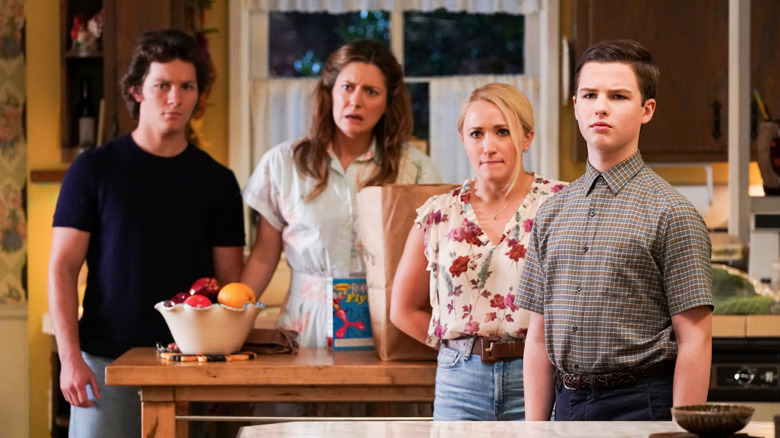 Montana Jordan, Zoe Perry, Emily Osment, and Iain Armitage in Young Sheldon
